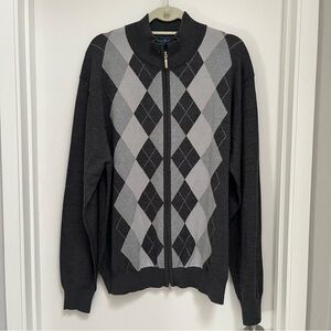 Men's Zip-Up Sweater - Charcoal and Light Gray Sz XL